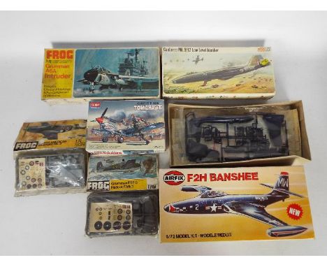 Frog, Airfix, Academy - Six boxed / bagged vintage 1:72 scale military aircraft plastic model kits. Lot includes Frog F196 ba