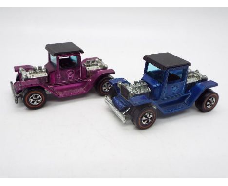 Hot Wheels - Redline - 2 x T-4-2 Ford Model T custom cars in the hard to find colours of Magenta and Blue. Both cars appear i