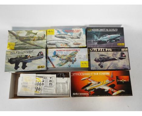 Heller - Seven boxed vintage 1:72 scale military aircraft plastic model kits by Heller. Lot consists of Heller #207 Republic 