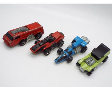 Hot Wheels - Redline - Revvers - 4 x models Stingin Thing in Red, Haulin Horses in Green, Burnin Box in Red and Buzzin Bomb i