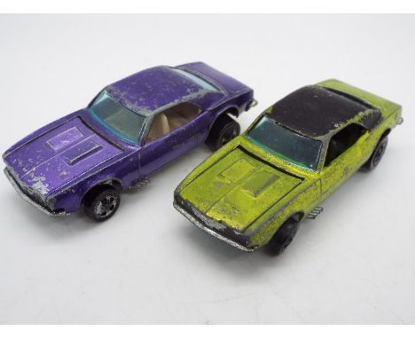Hot Wheels - Redline - 2 x Custom Chevrolet Camaros in Purple and Antifreeze with a Black roof. They are both Hong Kong made 