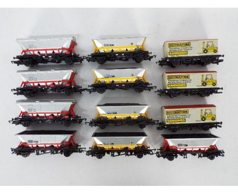 Hornby - An group of 12 unboxed OO gauge freight rolling stock items. Lot consists of Hornby R033 MGR Coal Hopper Wagon with 