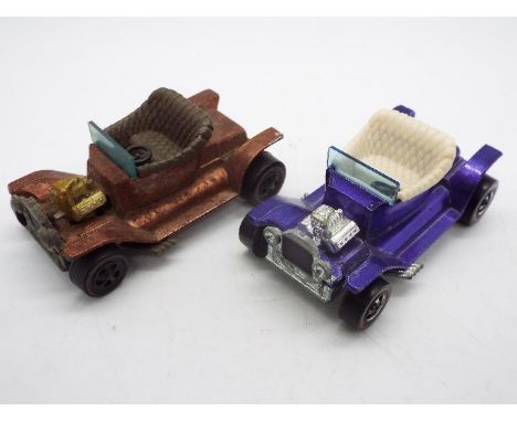 Hot Wheels - Redline - 2 x Hot Heap Ford Model T Hod Rod cars in the uncommon colours of Copper and Purple. The Copper car ap