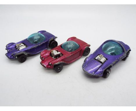 Hot Wheels - Redline - 3 x cars, a Sihouette in Purple, a Beatnik Bandit in Purple and a Beatnik Bandit in hard to find Cream