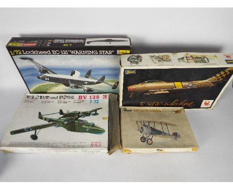 Hasegawa, Revell, Heller, Supermodel - Four boxed mainly 1:72 scale plastic military aircraft model kits. Lot consists of Rev