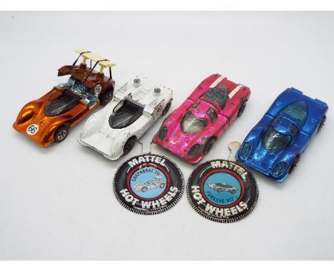 Hot Wheels - Redline - 4 x cars, two Chaparral 2G cars in Orange and Enamel White, two Porsche 917 models in Blue and Hot Pin