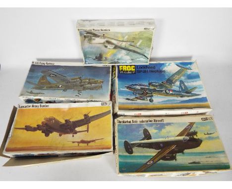 Frog - Five boxed vintage 1:72 scale military aircraft plastic model kits. Lot consists of Frog F207 Whitney Long Range Bombe