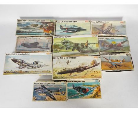 Frog - 11 boxed vintage 1:72 scale military aircraft plastic model kits by Frog. Lot includes F239 DH Hornet F.Mk.3 Long Rang