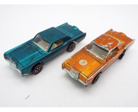 Hot Wheels - Redline - 2 x Custom Continental Mark III models, one in Orange and one in Aqua. The Orange car is in Fair to Go
