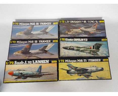 Heller - Six boxed 1:72 scale plastic military aircraft model kits by Heller. Lot includes Heller #346 Gloster Javelin T3; #2