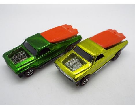 Hot Wheels - Redline - 2 x 1970 Seasider models in Lime Yellow and Light Green both with speedboats. The models appear in Ver
