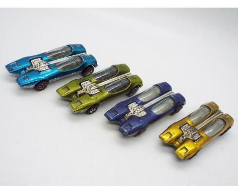 Hot Wheels - Redline - 4 x Splittin Image cars in Blue, Light Blue, Antifreeze and Yellow. The Antifreeze car has the rarer d