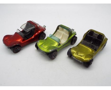 Hot Wheels - Redline - 3 x Sand Crab Beach Buggy models in Red, Yellow and Antifreeze with White interior. They all show sign