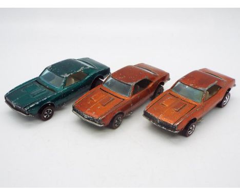 Hot Wheels - Redline - 3 x Custom Camaro models in Orange with White Interior, Orange with Champagne interior and an Aqua car