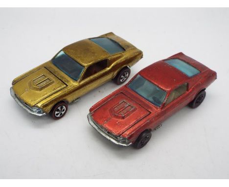 Hot Wheels - Redline - 2 x Custom Ford Mustang models, both Hong Kong built examples in red with a white interior and gold wi