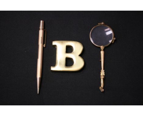 PENCIL AND GLASSES - a rolled gold propelling pencil by Yard-O-Led engraved 'R H G' along with a pair of antique lorgnette fo