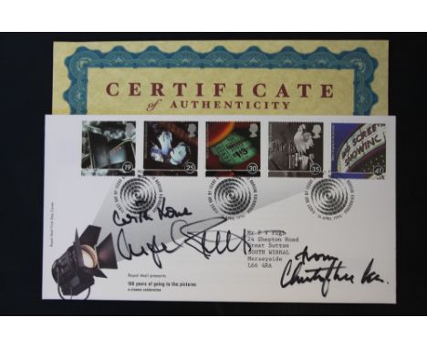 CHRISTOPHER LEE - HAMMER HORROR - a Royal Mail First Day Cover '100 Years of Going to the Pictures' signed by Christopher Lee