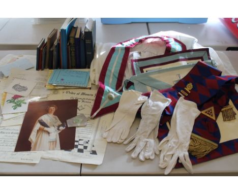 MASONIC REGALIA & READING - a collection of Masonic regalia and material relating to The Order of Women Freemasons including 