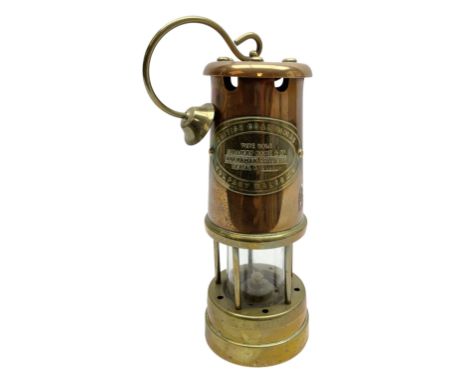 Copper and brass miners lamp by British Coal Company Wales UK for Aberaman Colliery Serial No. 232722, H22cm excl handle