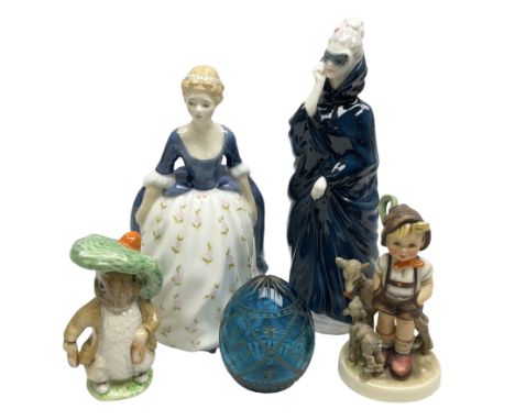 Two Royal Doulton Figures, comprising Masque HN2554, Alison HN2336, together with Beswick Benjamin Bunny, Goebel boy with goa