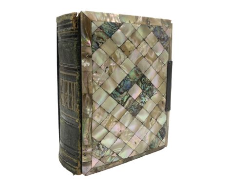 Victorian photograph album, the front decorated with mother of pearl and abalone 