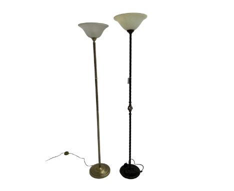 Wrought metal uplighter standard lamp (H181cm), and another standard lamp (untested)