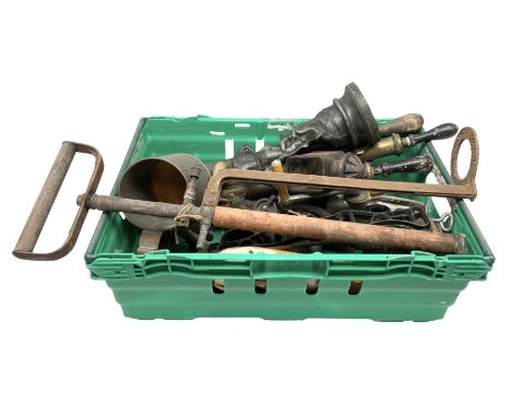 Collection of metalware to include fire pump by W T French and Son, Birmingham, meat grinder etc