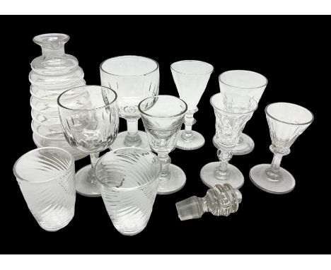 Quantity of Georgian and Victorian glasses, comprising late 19th century Beehive decanter, two thumb print rummer glasses, tw