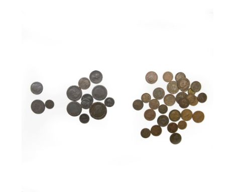 17th century and later Great British and World copper coins and tokens, including William and Mary 1694 half penny, George I 