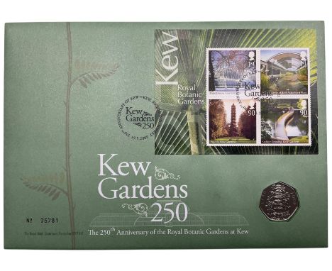 Queen Elizabeth II 2009 Kew Gardens uncirculated fifty pence coin, in Royal Mint first day cover