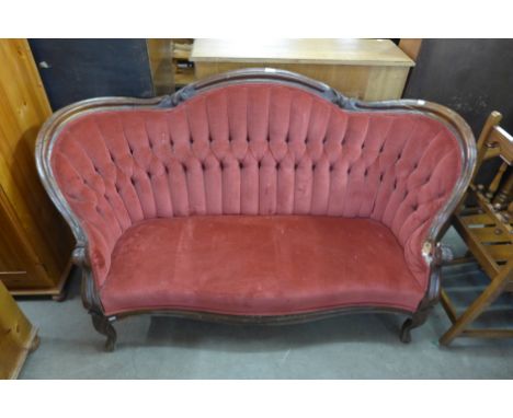 An early 20th Century French upholstered mahogany sofa, a/f 