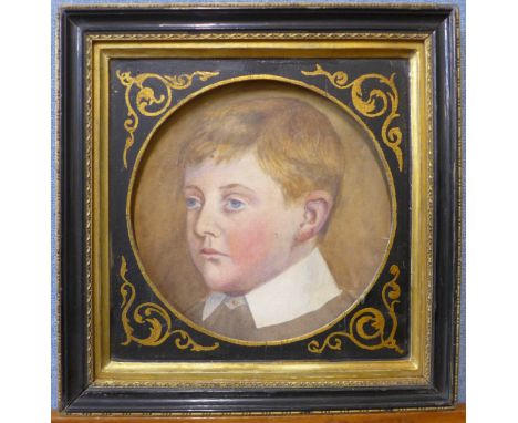 English School, (19th Century), portrait of a boy, watercolour, 22cms d, framed 
