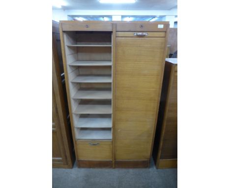 A light oak double tambour front filing cabinet (no key-one door locked) 