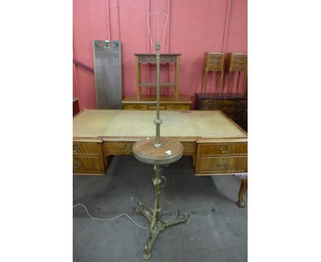 A Victorian Aesthetic Movement walnut and brass floor standing lamp, 150cms h 