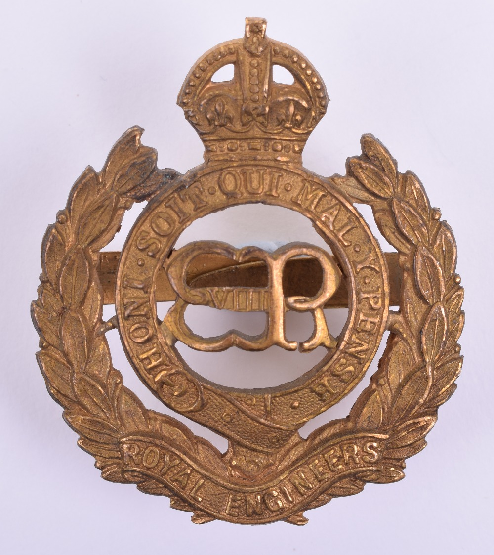 Edward VIII Royal Engineers Officers Cap Badge, fine gilt metal example ...