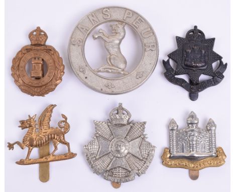 Six Territorial Battalion Cap Badges, consisting of blackened 6th battalion East Surrey regiment with slider fitting, 5th bat