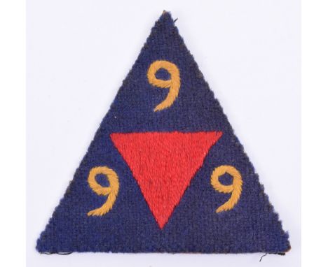 27th Independent Infantry Brigade Cloth Formation Sign, embroidered example of the three 9’s with inverted red triangle to ce
