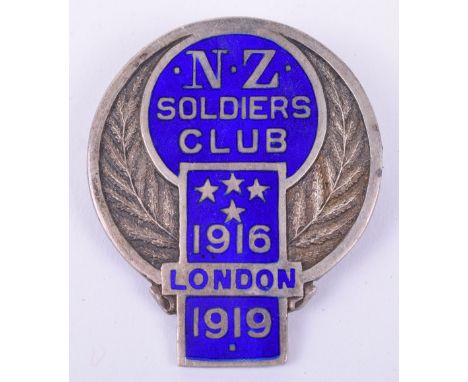 Great War Hallmarked Silver and Enamel New Zealand Soldiers Club London Badge, good quality example with blue enamel centre, 