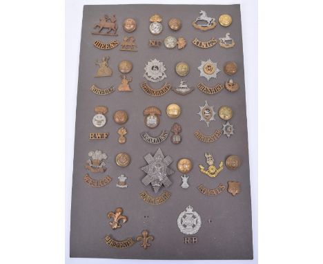 Infantry Regiments Cap Badge, Collar Badge, Shoulder Title & Button Display, various regiments including Queens West Surrey r