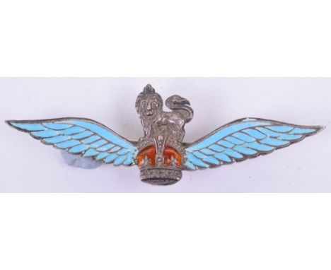 George VI Glider Pilots Sterling Silver & Enamel Wing, small brooch in the form of Glider Pilots wing, blue enamel wings with