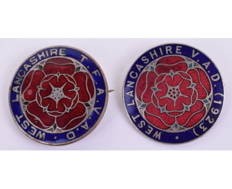 West Lancashire VAD Enamel Badge, being white metal and enamel in the form of Lancashire rose to the centre with border “WEST
