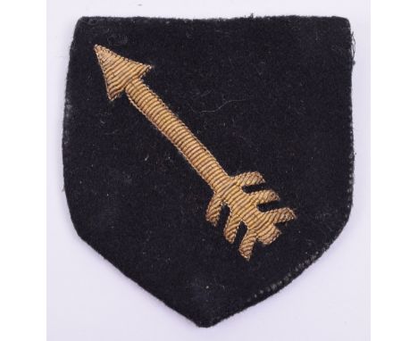 WW2 7th Indian Infantry Division Cloth Formation Sign, fine bullion embroidered arrow on black shield backing. Good overall c