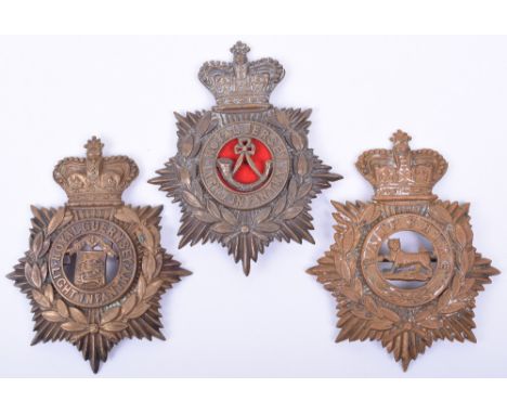 3x Other Ranks Helmet Plates, being universal pattern back plates with removable centres for Royal Jersey Light Infantry, Roy