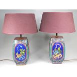 Pärchen elegante chinesische Cloisonnévasen als Lampen