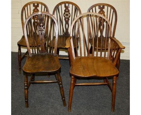 A 19th century "stick-back" Thames Valley "Windsor" open armchair with saddled seat and hoop back.. Together with five other 