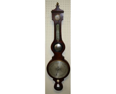 Cossa, Newcastle, a 19th century mahogany, boxwood strung wheel barometer, with silvered gauges and dial. 118 cms.