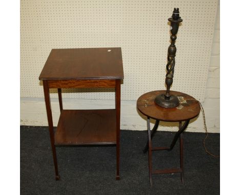 A 19th century Kashmiri pen worked lacquered open helical twist candle stick table lamp.Together with a painted teak wood fol