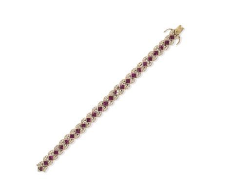 RUBY AND DIAMOND BRACELETSet with step-cut rubies and brilliant-cut diamonds, four rubies and one diamond deficient, diamonds