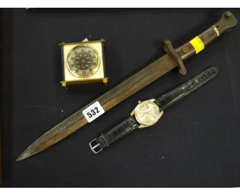A military bayonet, small thermometer & gents wristwatch
