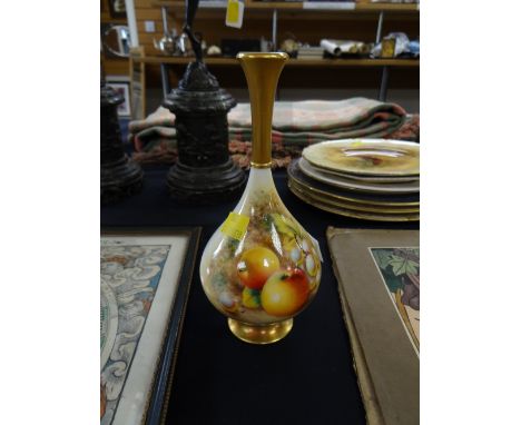 A Royal Worcester narrow neck vase with gilt & painted decoration of fruit, signedcondition:I have looked all around the item